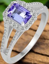 1.01 Cts Natural Tanzanite Ring 0.33 Cts Diamond Ring, Blue Stone Sterling Silver December Birthstone Ring Jewelry Gift For Women Mom Wife Girlfriend Sister